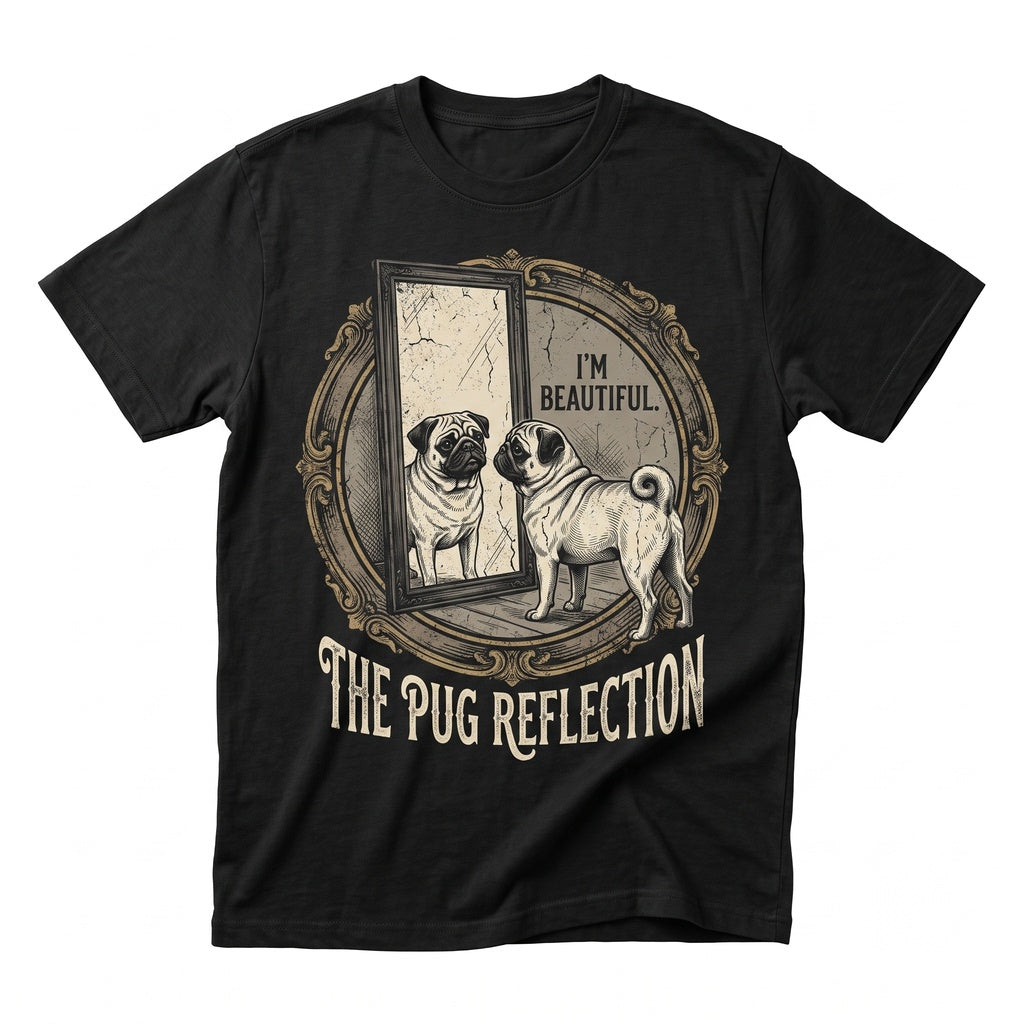 Funny I Am Beautiful Pug Mirror Reflection Cute Dog Lover Gift for Women Unisex TShirt