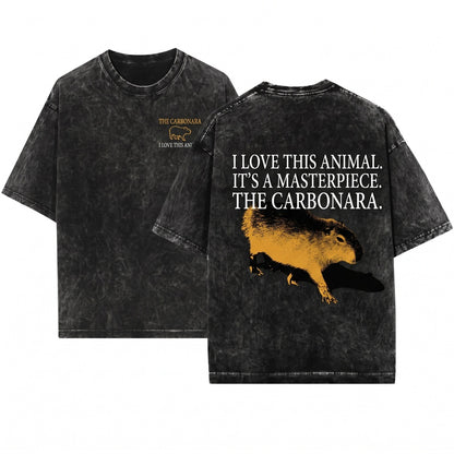 Funny Carbonara Capybara Cute Animal Foodie Graphic Cotton Short Sleeve Unisex Wash T-Shirt
