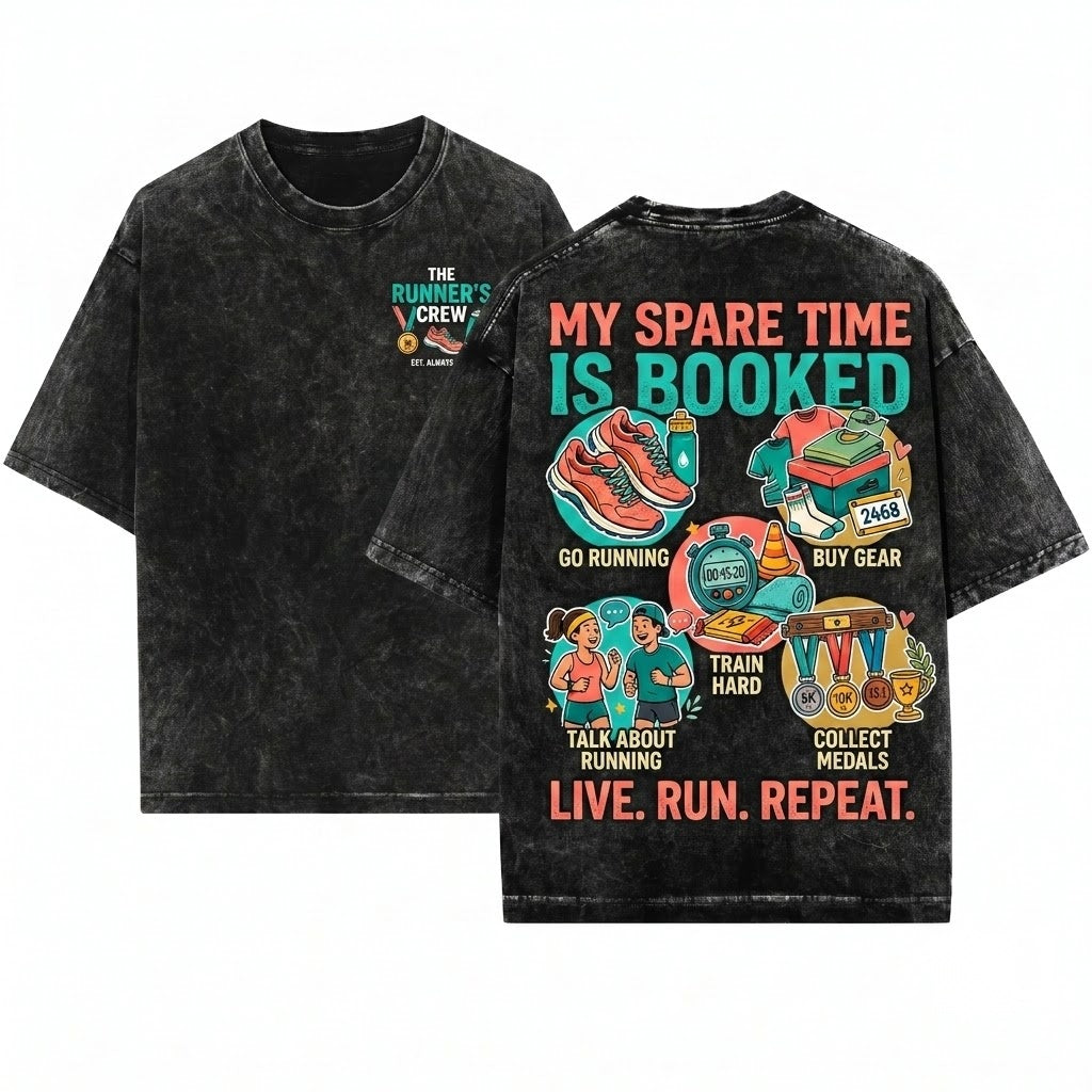 Funny Things I Do In My Spare Time Running Marathon Graphic Apparel Unisex Wash T-Shirt