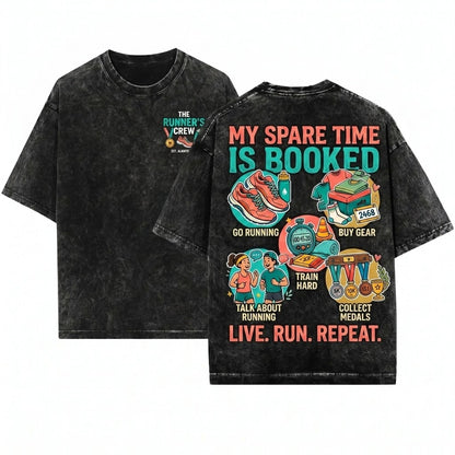 Funny Things I Do In My Spare Time Running Marathon Graphic Apparel Unisex Wash T-Shirt