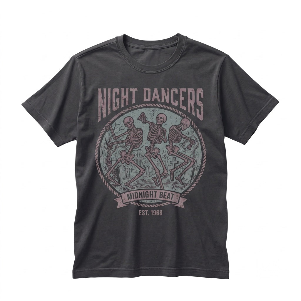 Dancing Skeletons Halloween Spooky Graveyard Season Graphic Fall Apparel Unisex TShirt