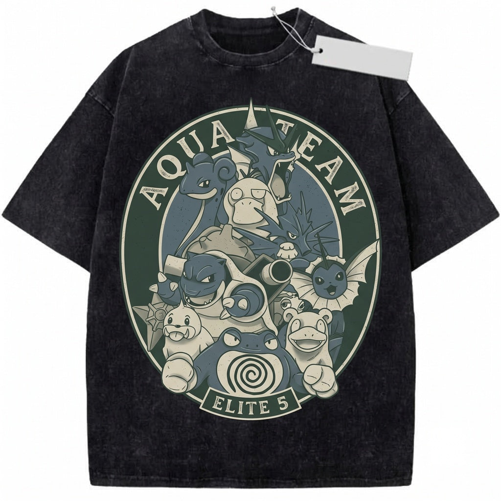 Vintage Water Anime Graphic Washed Retro Gamer Kanto Starters Unisex TShirt