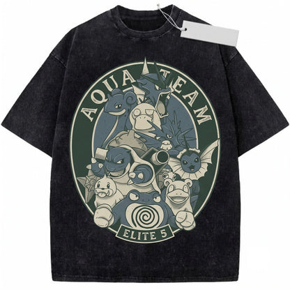Vintage Water Anime Graphic Washed Retro Gamer Kanto Starters Unisex TShirt