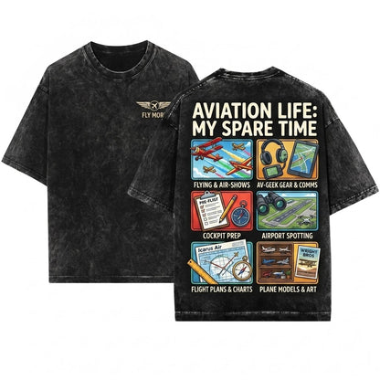 Funny Aviation Pilot Flight Airplane Hobbyist Collector Spare Time Idea Gift For Men Unisex Wash T-Shirt