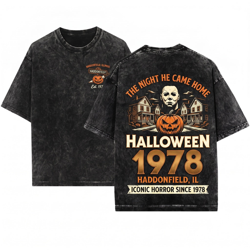 Halloween 1978 Haddonfield Vintage Pumpkin Horror Movie Retro Unisex Wash T-Shirt