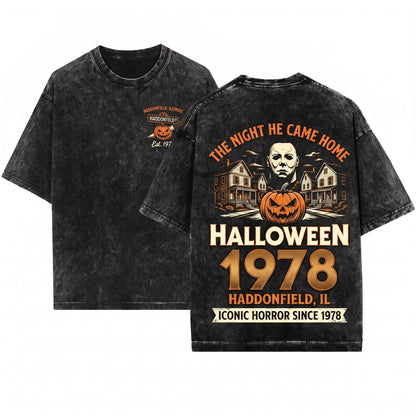 Halloween 1978 Haddonfield Vintage Pumpkin Horror Movie Retro Unisex Wash T-Shirt