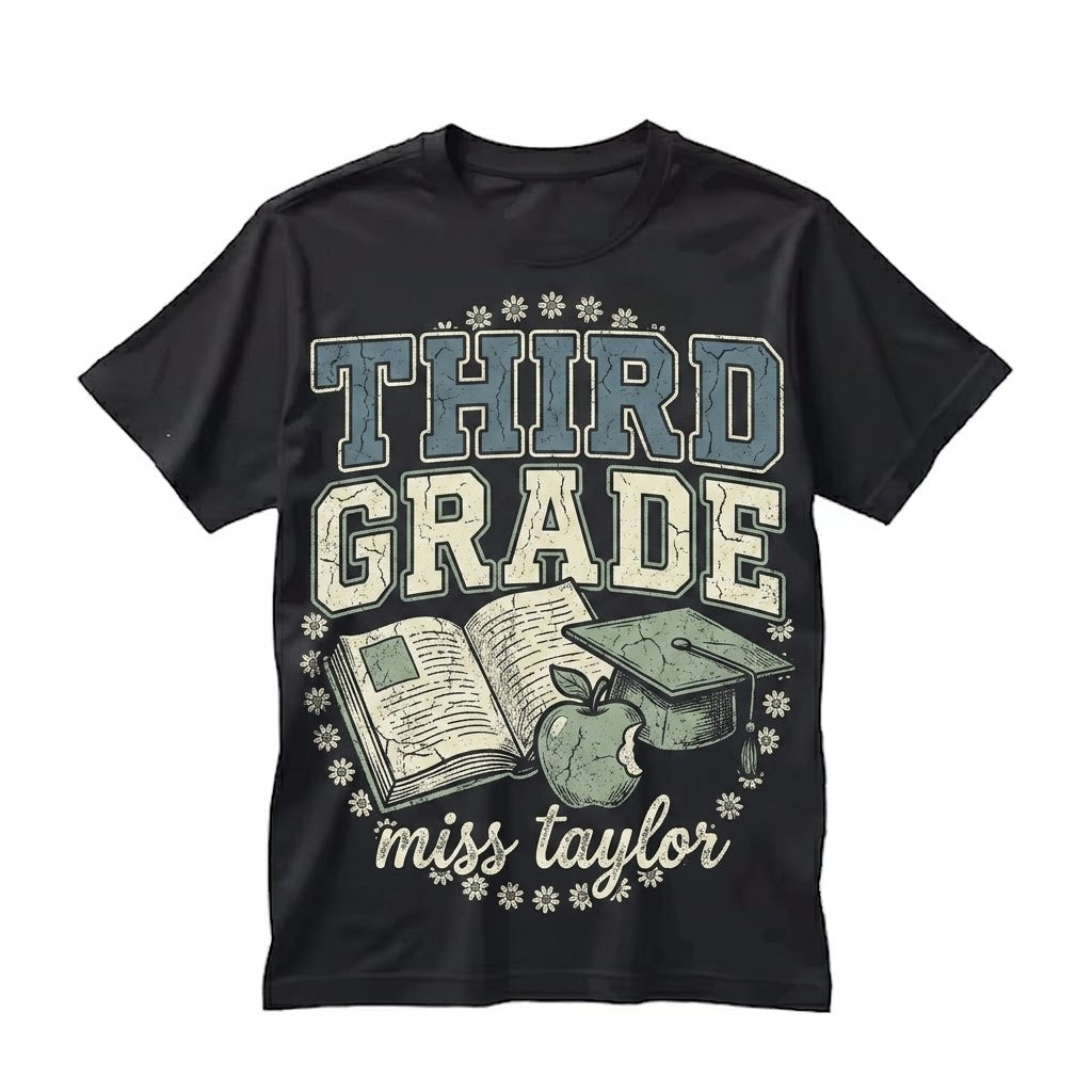 Custom 3rd Grade Teacher Back To School Faux Patchwork Matching Group Unisex TShirt