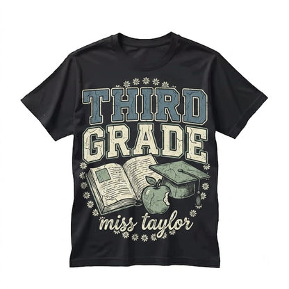 Custom 3rd Grade Teacher Back To School Faux Patchwork Matching Group Unisex TShirt