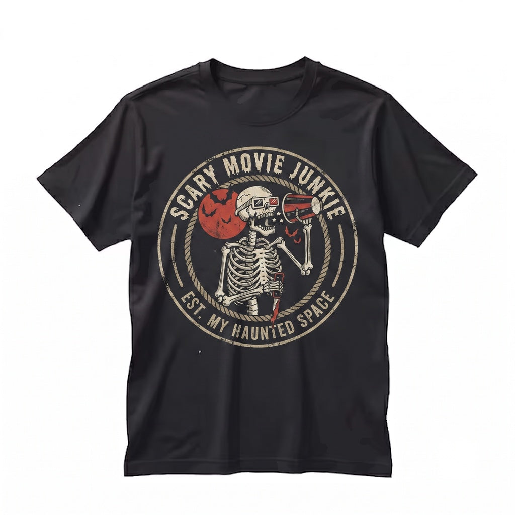 Scary Horror Movie Junkie Skeleton Spooky Halloween Gift Unisex TShirt