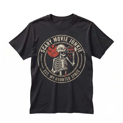 Scary Horror Movie Junkie Skeleton Spooky Halloween Gift Unisex TShirt