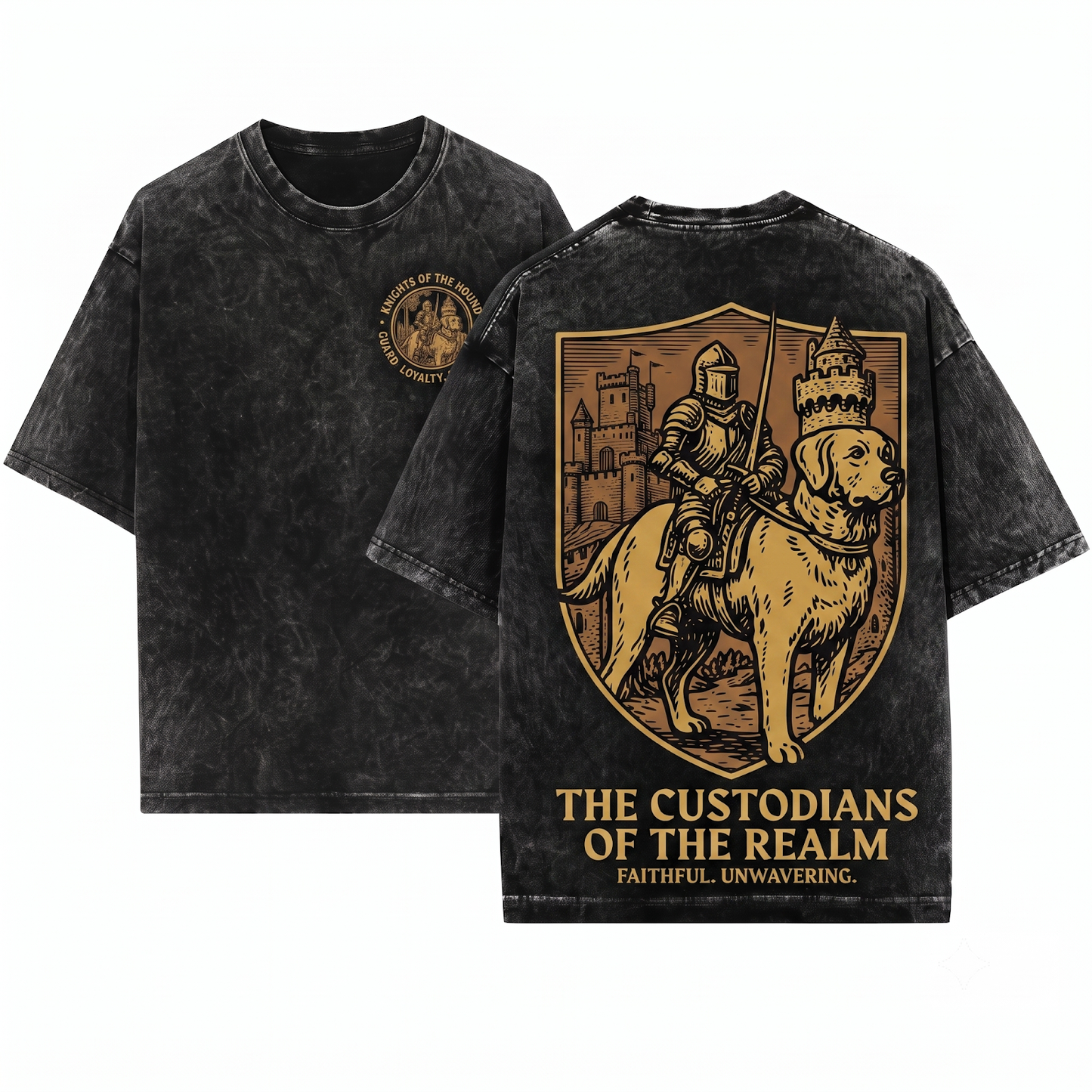 Medieval Labrador Knight Riding Snail Retro Grimdark Y2K Dog Mom Dad Meme Gift Unisex Heavyweight Garment-Dyed T-Shirt