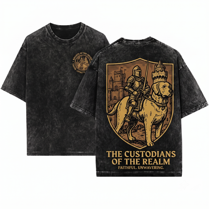 Medieval Labrador Knight Riding Snail Retro Grimdark Y2K Dog Mom Dad Meme Gift Unisex Heavyweight Garment-Dyed T-Shirt