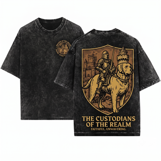 Medieval Labrador Knight Riding Snail Retro Grimdark Y2K Dog Mom Dad Meme Gift Unisex Heavyweight Garment-Dyed T-Shirt