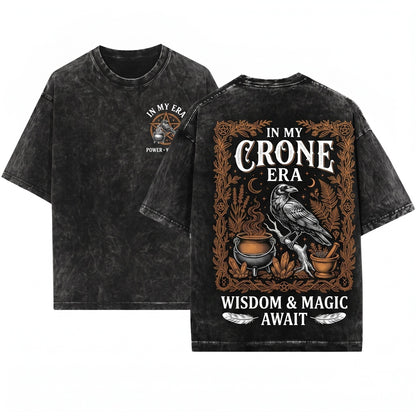 In My Crone Era Witchy Raven Cauldron Goth Graphic Halloween Pagan Unisex Wash T-Shirt
