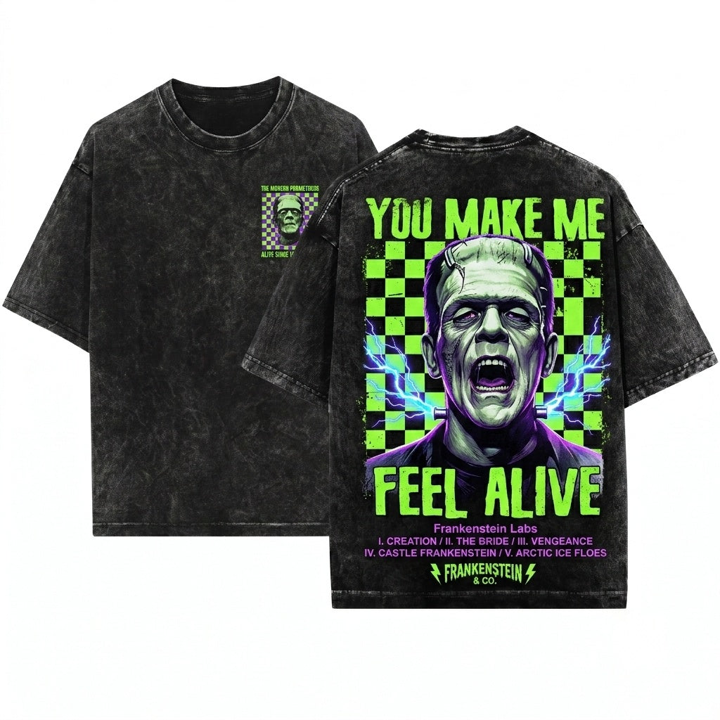 Frankenstein Vintage Horror Movie Halloween Spooky Monster Graphic Unisex Wash T-Shirt