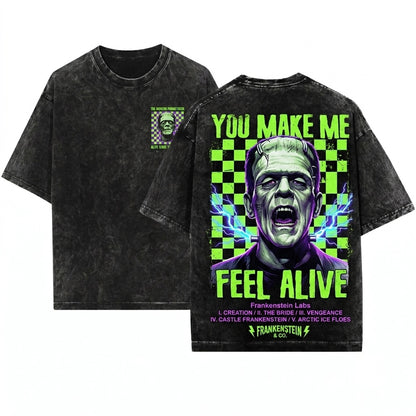 Frankenstein Vintage Horror Movie Halloween Spooky Monster Graphic Unisex Wash T-Shirt