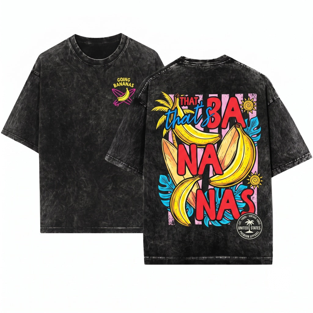 Thats Bananas Retro Summer Fruit Front Back Graphic Design Trendy Unisex Wash T-Shirt