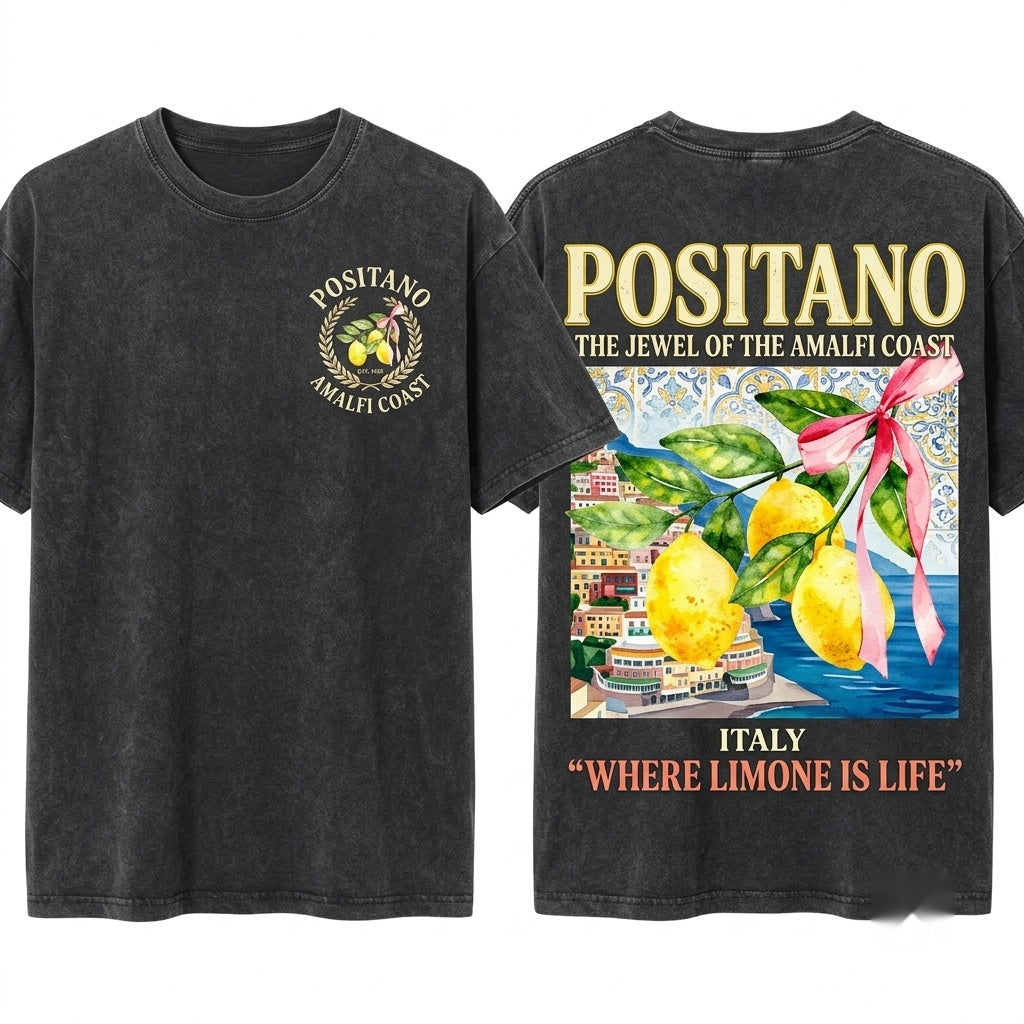 Coquette Vintage Positano Italy Amalfi Coast Travel Unisex Wash T-Shirt