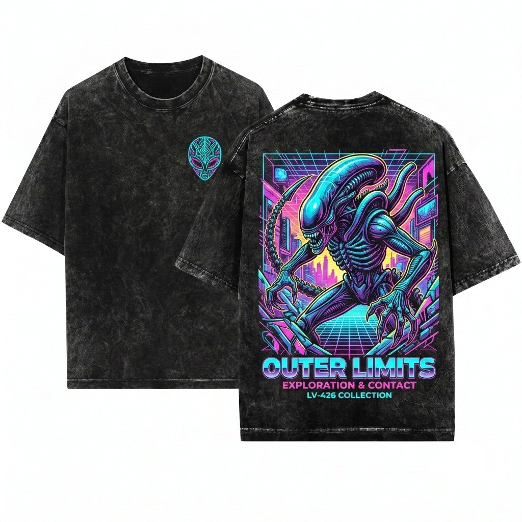 Retro 80s Sci-Fi Horror Movie Xenomorph Alien Graphic Unisex Wash T-Shirt