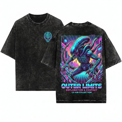 Retro 80s Sci-Fi Horror Movie Xenomorph Alien Graphic Unisex Wash T-Shirt