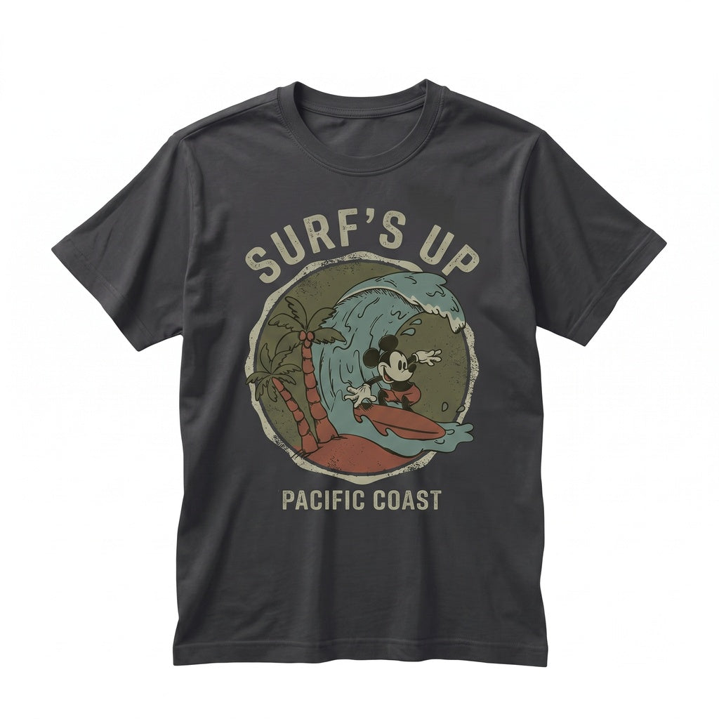 Vintage Cartoon Mouse Surfing Retro Beach Vacation Graphic Summer Apparel Unisex TShirt