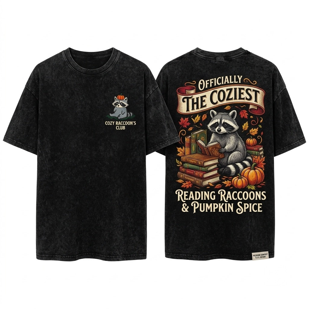 Cute Embroidered Pumpkin Raccoon Cozy Fall Autumn Animal Gift Unisex Wash T-Shirt