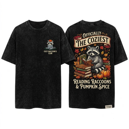 Cute Embroidered Pumpkin Raccoon Cozy Fall Autumn Animal Gift Unisex Wash T-Shirt