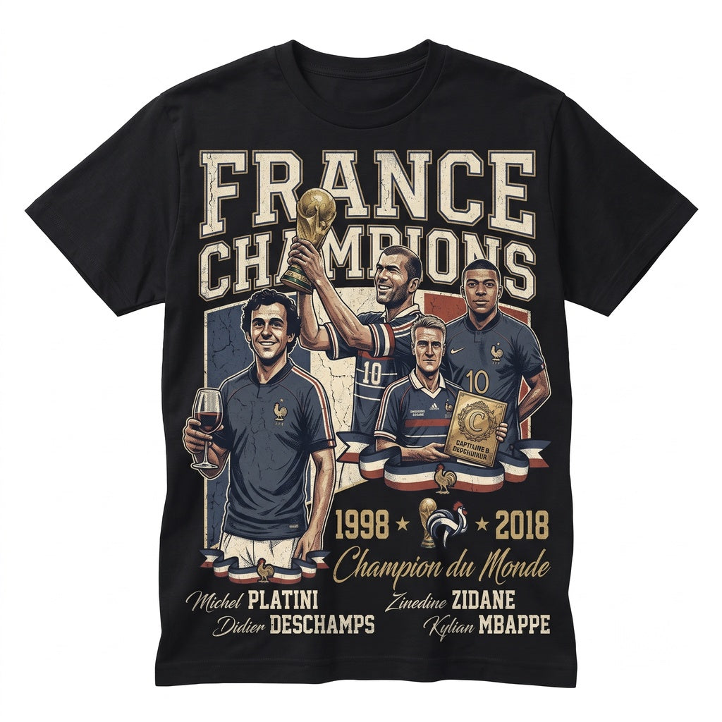 France Soccer Champions 1998 2018 International Football Tournament Winners Black Unisex TShirt