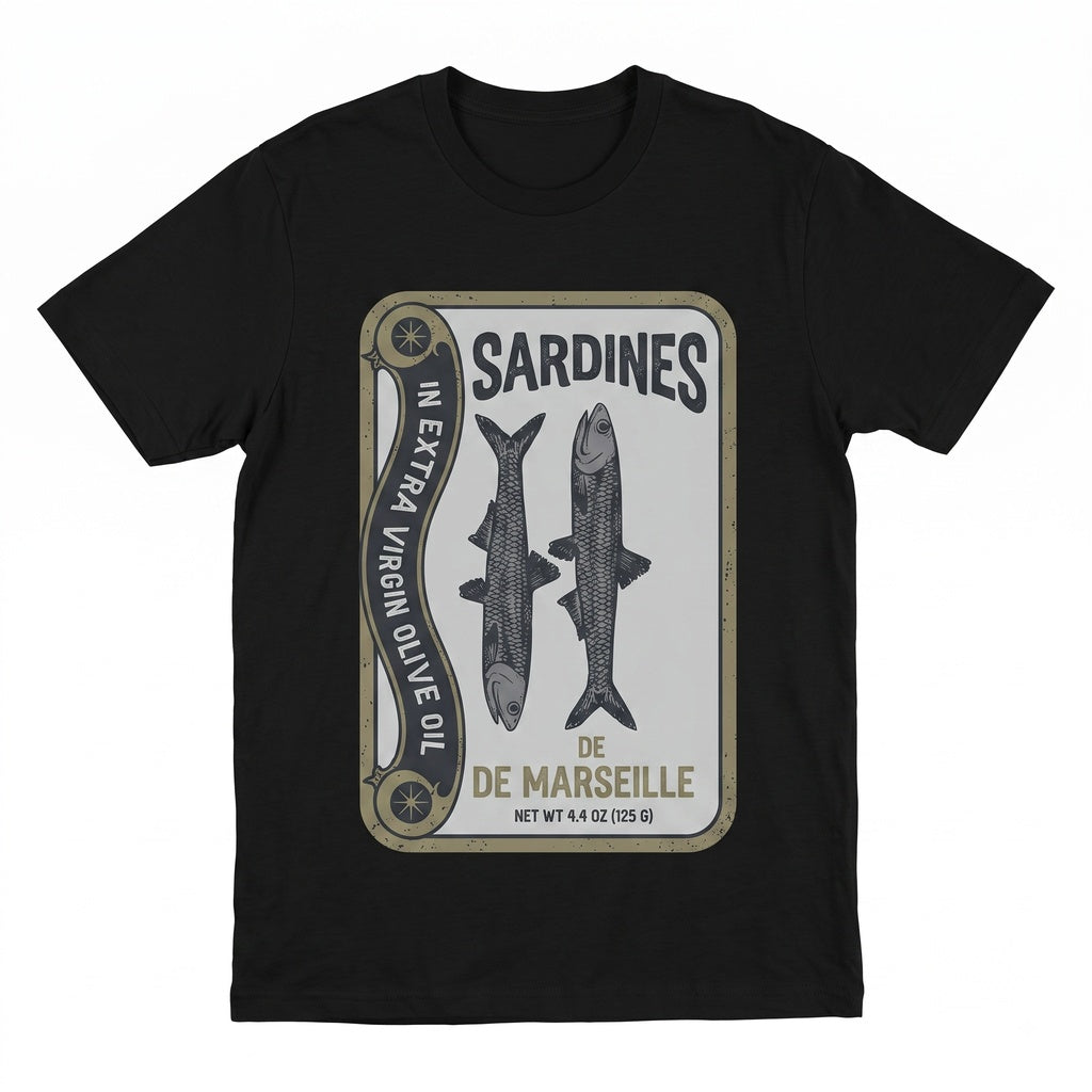 Retro Marseille Sardines Canned Fish Tin Graphic Coastal Beach Summer Top Unisex TShirt
