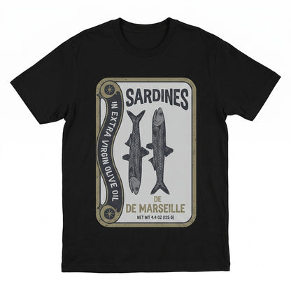 Retro Marseille Sardines Canned Fish Tin Graphic Coastal Beach Summer Top Unisex TShirt