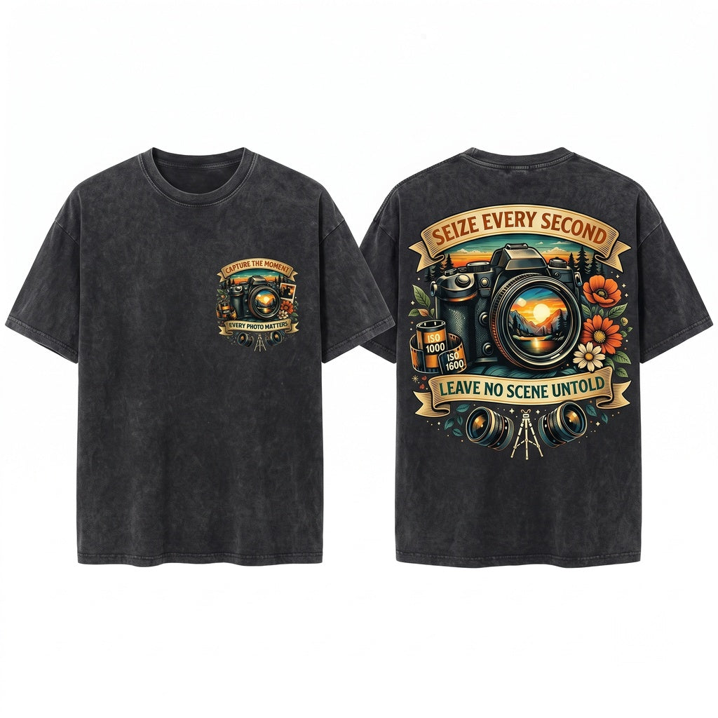 Vintage Camera Picture Graphic Art Apparel Photographer Gift Unisex Wash T-Shirt