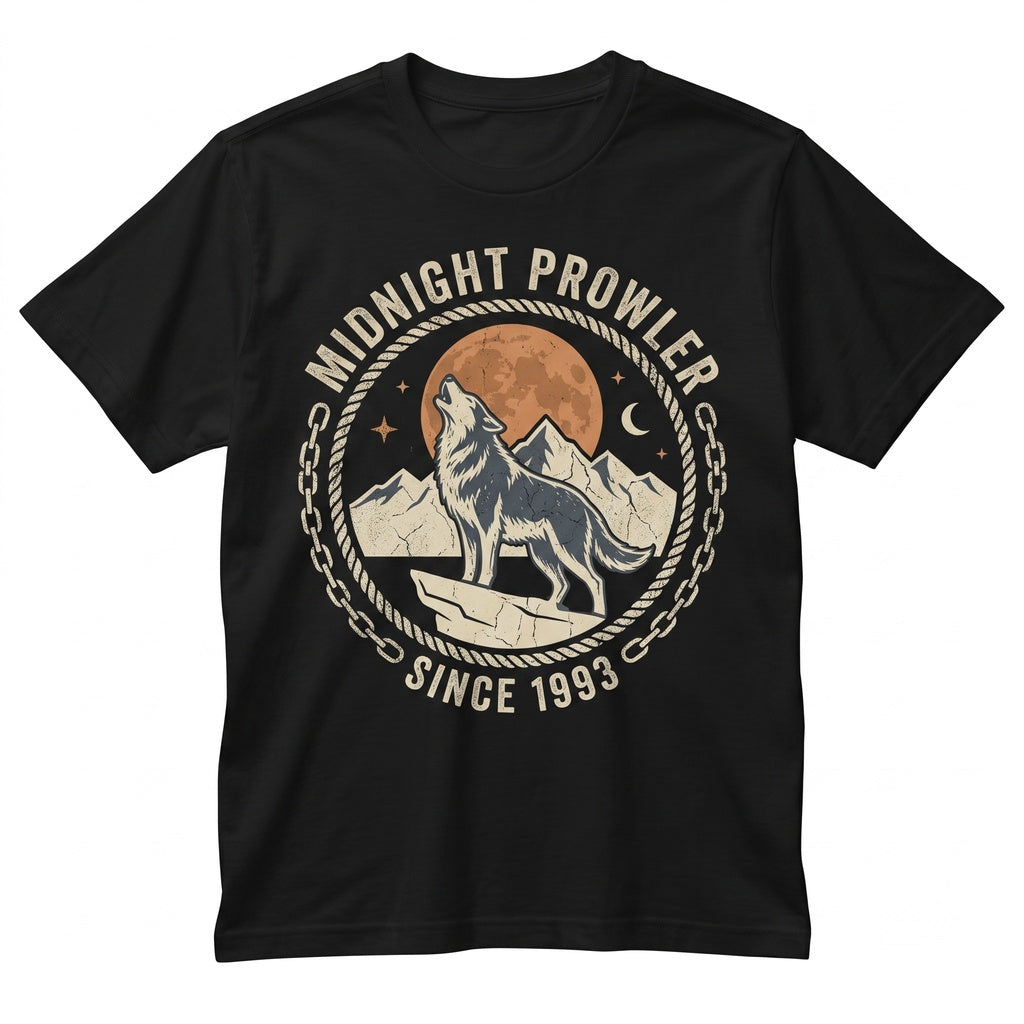 Vintage Howling Wolf Orange Moon Dark Mountain Forest Wildlife Graphic Gift Unisex TShirt