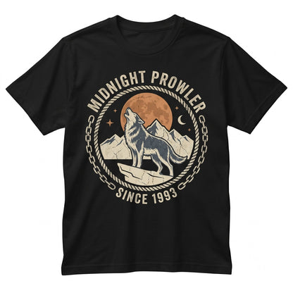 Vintage Howling Wolf Orange Moon Dark Mountain Forest Wildlife Graphic Gift Unisex TShirt