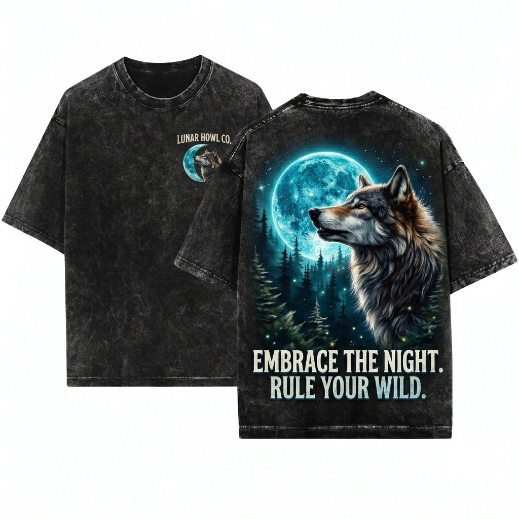 Vintage Wolf 90s Graphic Nature Moon Retro Nostalgia Cute Lovers Gift Oversize Unisex Wash T-Shirt