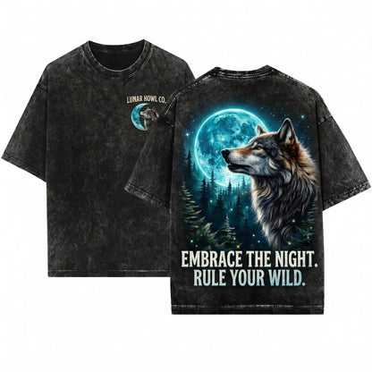 Vintage Wolf 90s Graphic Nature Moon Retro Nostalgia Cute Lovers Gift Oversize Unisex Wash T-Shirt