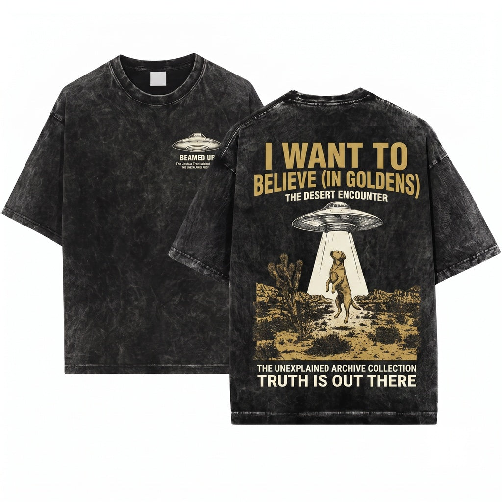 Vintage UFO Alien Abduction Sci Fi Desert Funny Puppy Pet Gift Unisex Wash T-Shirt