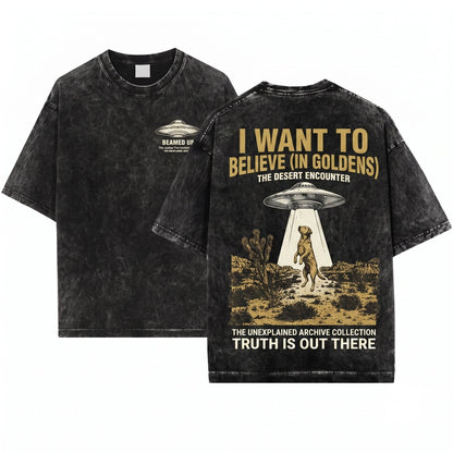 Vintage UFO Alien Abduction Sci Fi Desert Funny Puppy Pet Gift Unisex Wash T-Shirt