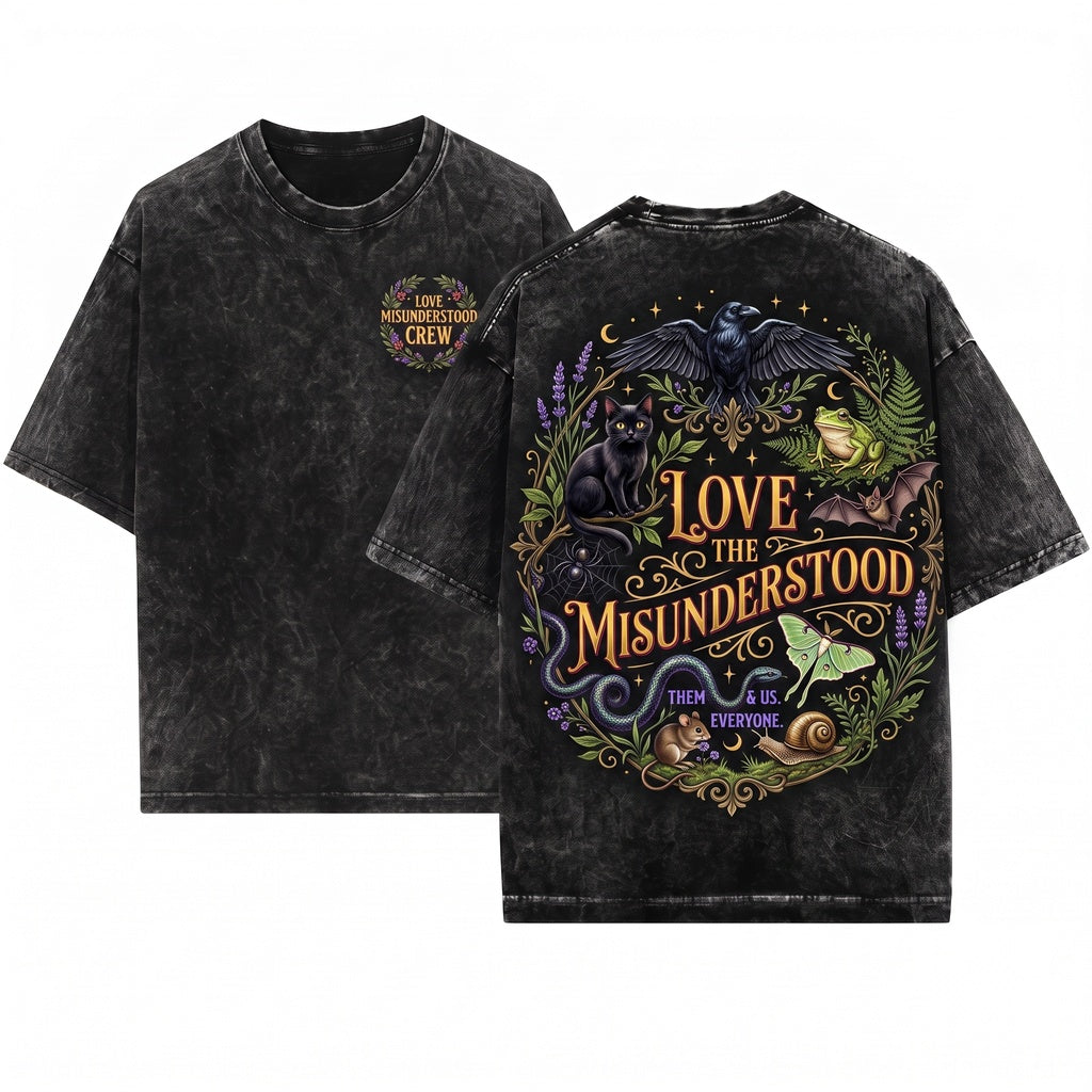 Love Misunderstood Bat Raven Cat Snake Frog Moth Unisex Wash T-Shirt