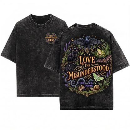Love Misunderstood Bat Raven Cat Snake Frog Moth Unisex Wash T-Shirt