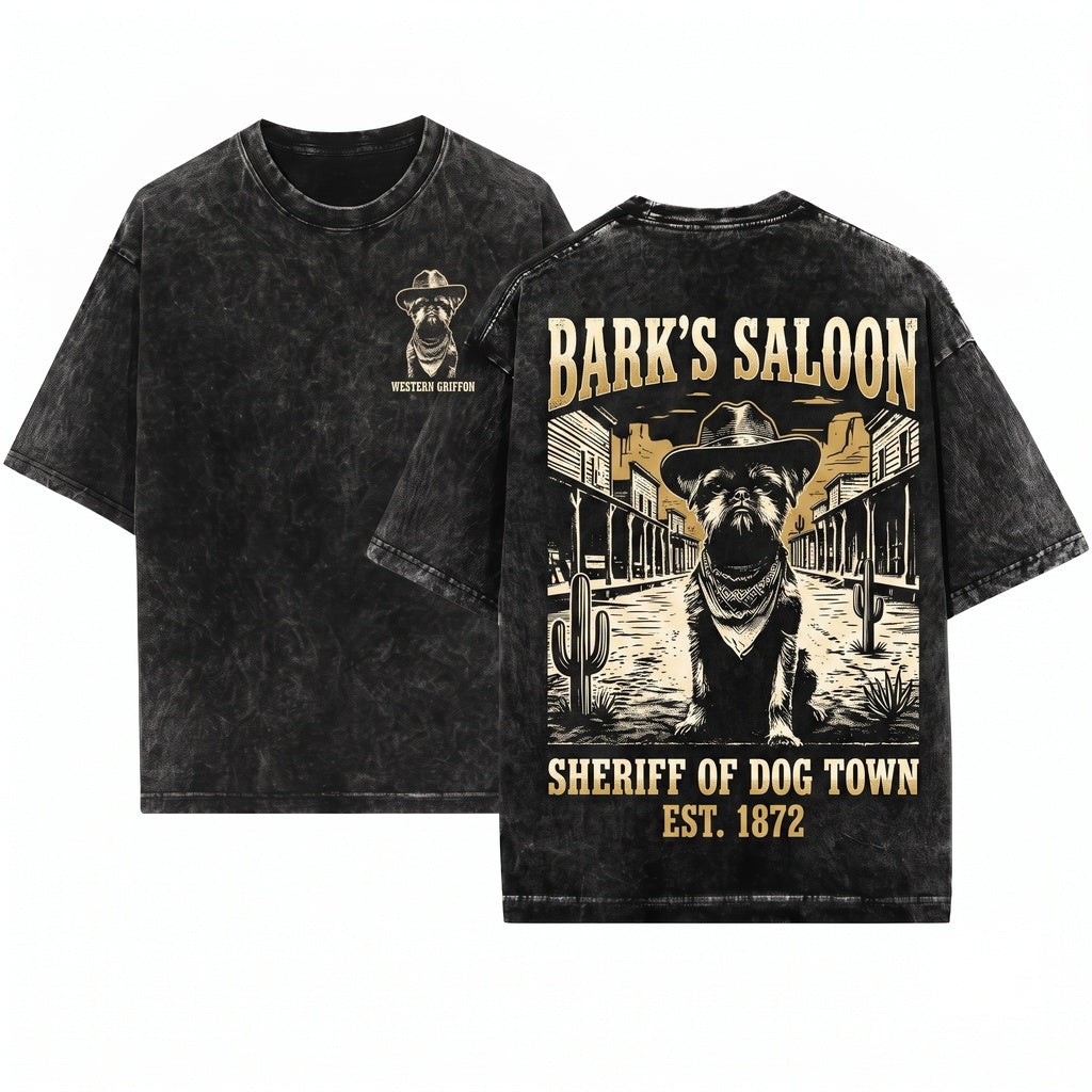 Wild West Cowboy Town Brussels Griffon Vintage Retro Country Style Mom Dad Gift Unisex Wash T-Shirt