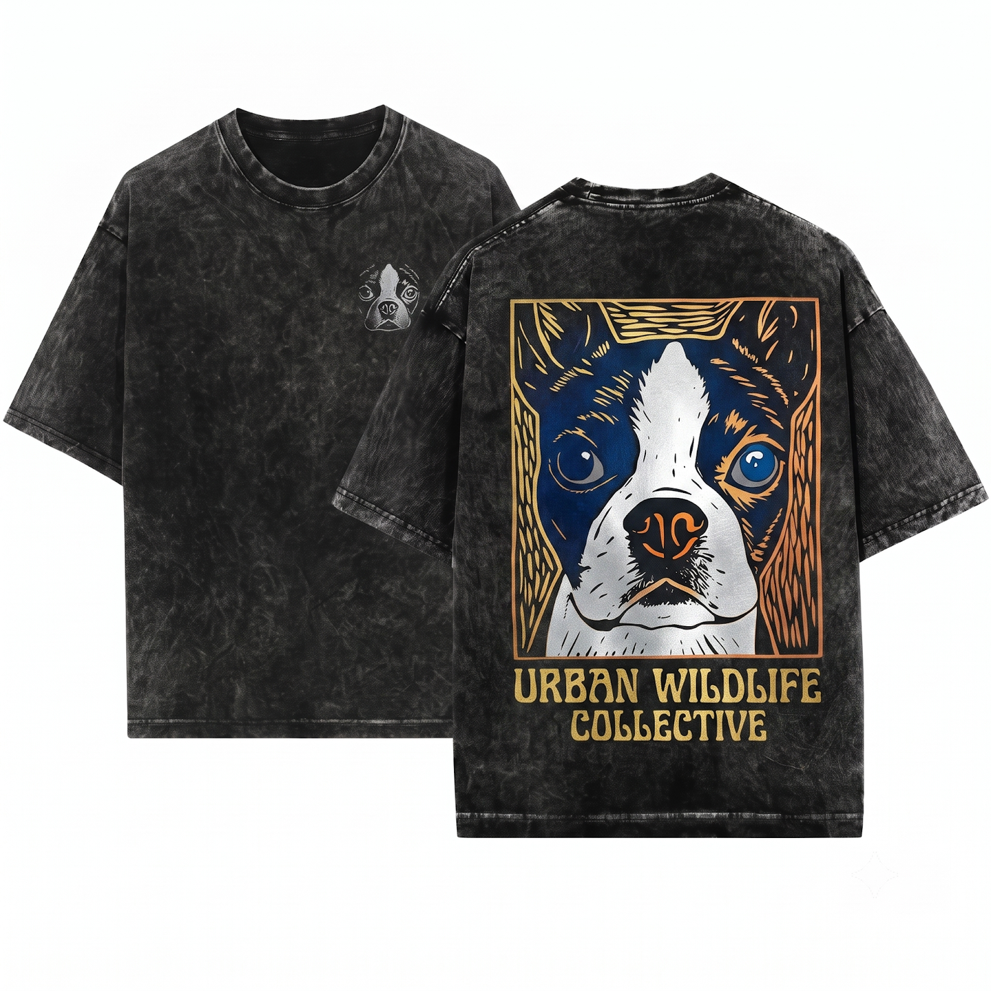 Retro Boston Terrier Ink Engraving Shirt Funny Vintage Dog Face Mom Dad Gift Unisex Heavyweight Garment-Dyed T-Shirt