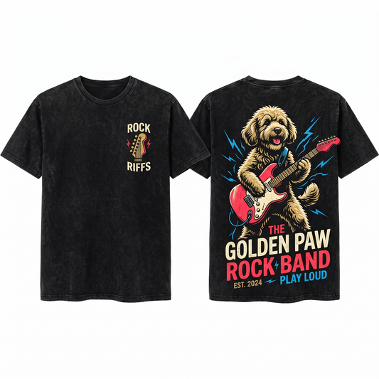 Funny Cavapoo Rocker Tee Cute Dog Playing Guitar Music Lover Gift Retro Cavapoo Mom Dad Unisex Heavyweight Garment-Dyed T-Shirt