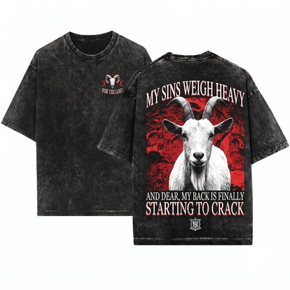 My Sins Weigh Heavy Vintage Japanese Goat Graphic Clothing Retro Apparel Casual Top Unisex Wash T-Shirt