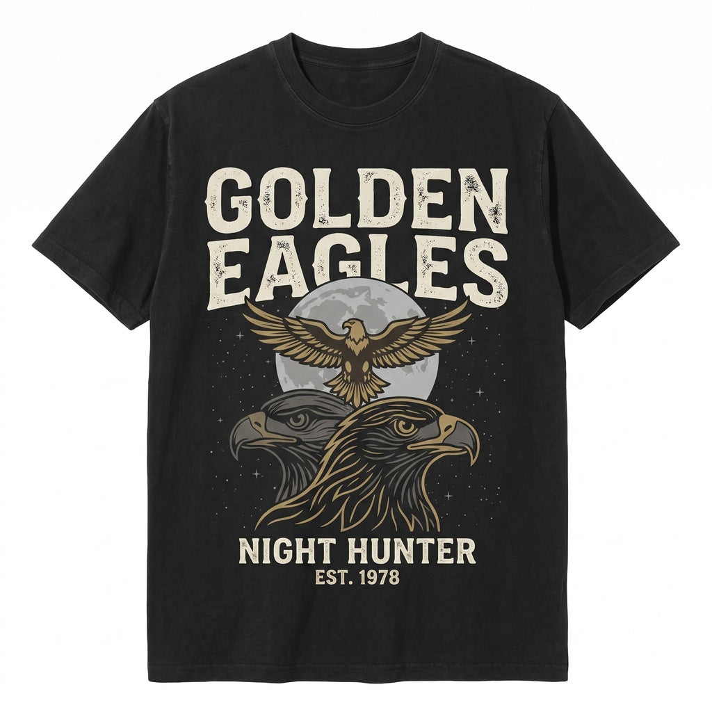 Three Golden Eagle Retro Graphic Vintage Moon Lovers Funny Oversized Washed Silly Gift Unisex TShirt