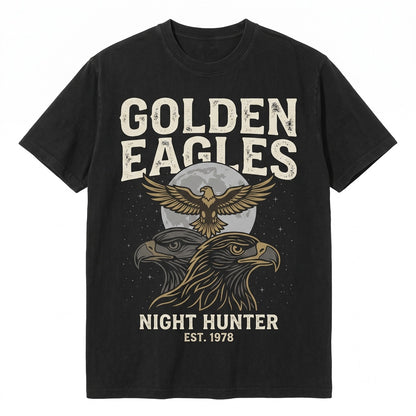 Three Golden Eagle Retro Graphic Vintage Moon Lovers Funny Oversized Washed Silly Gift Unisex TShirt