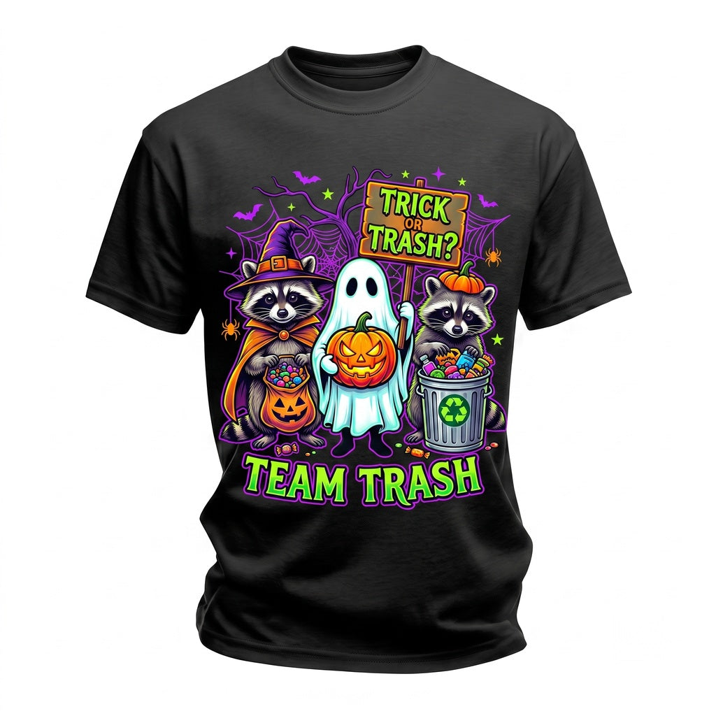 Trick Or Trash Halloween Spooky Raccoon Ghost Cute Panda Funny Animal Unisex TShirt