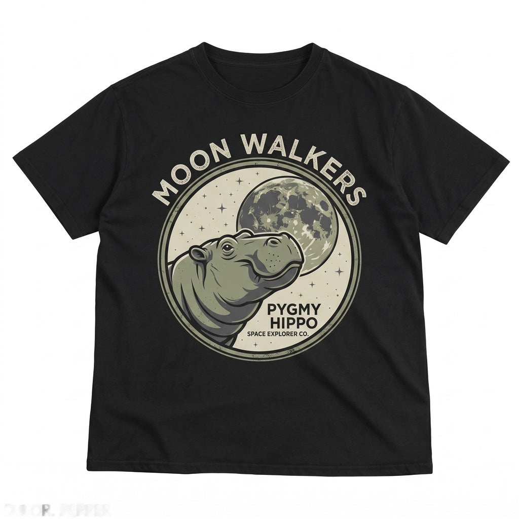 Three Pygmy Hippos Moon Graphic Wildlife Animal Lover Cute Top Unisex TShirt