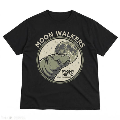 Three Pygmy Hippos Moon Graphic Wildlife Animal Lover Cute Top Unisex TShirt