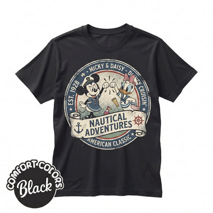 Vintage Mouse and Duck Besties Ocean Voyage Graphic, Retro Girls Vacation Summer Travel Apparel Unisex TShirt