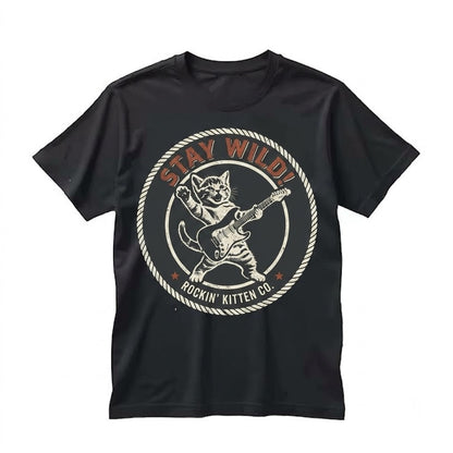 Funny Retro Rock N Roll Cat Guitar Player Wild Feline Musician Lovers Graphic Gift Unisex TShirt